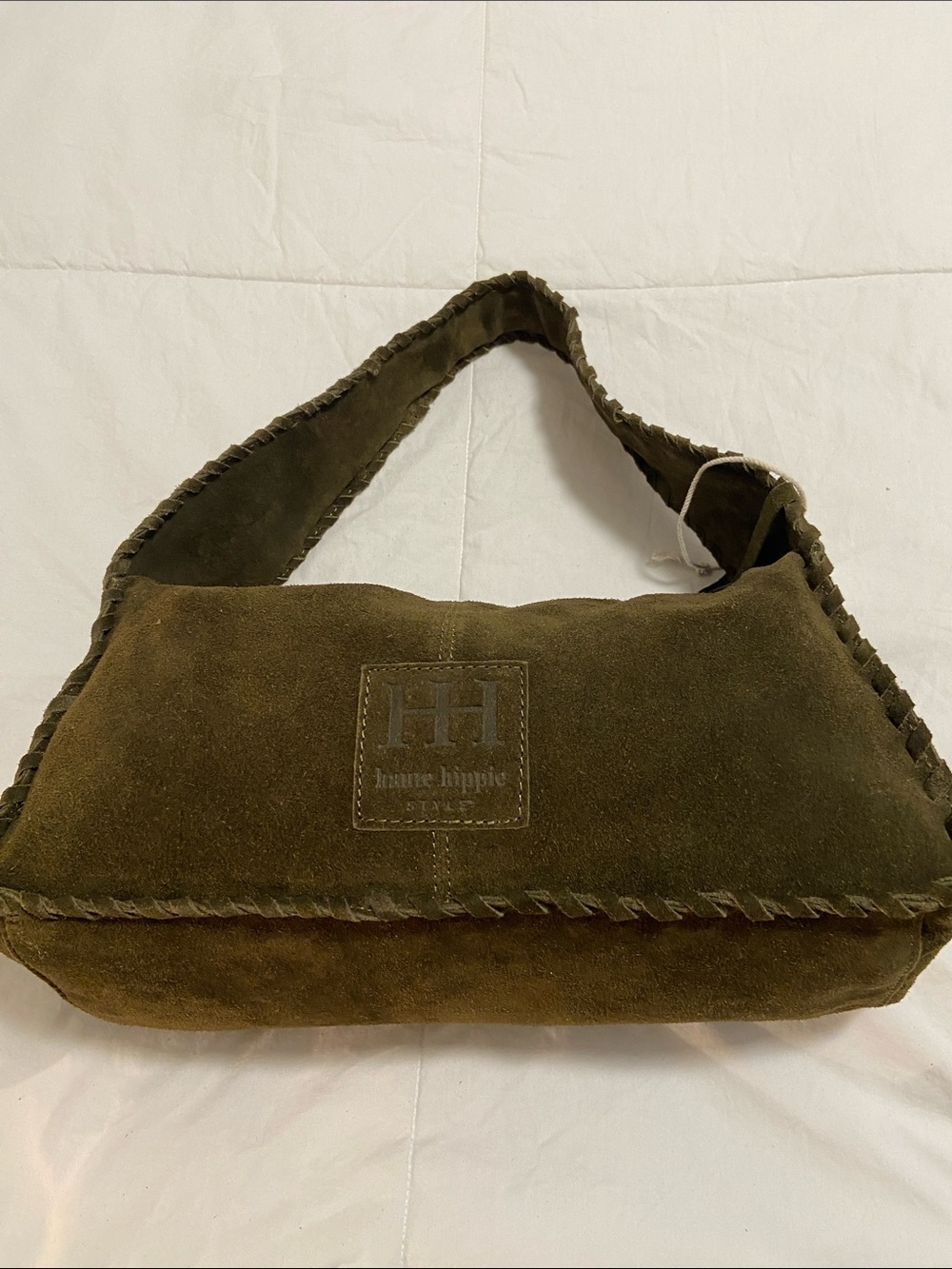 Haute Hippie Olive Green Braided Suede Hobo Shoulder Bag - Picture 15 of 15
